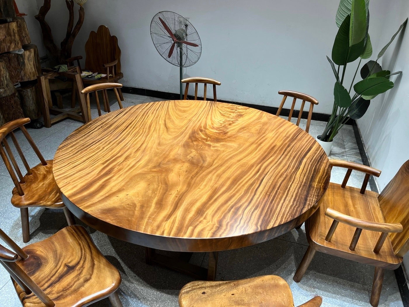 71" large wood round table, solid wood round table, wood round table base, large wood round table - SlabstudioHongKong