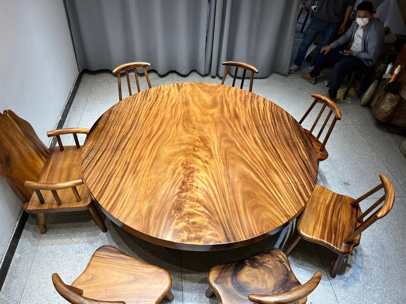 71" large wood round table, solid wood round table, wood round table base, large wood round table - SlabstudioHongKong