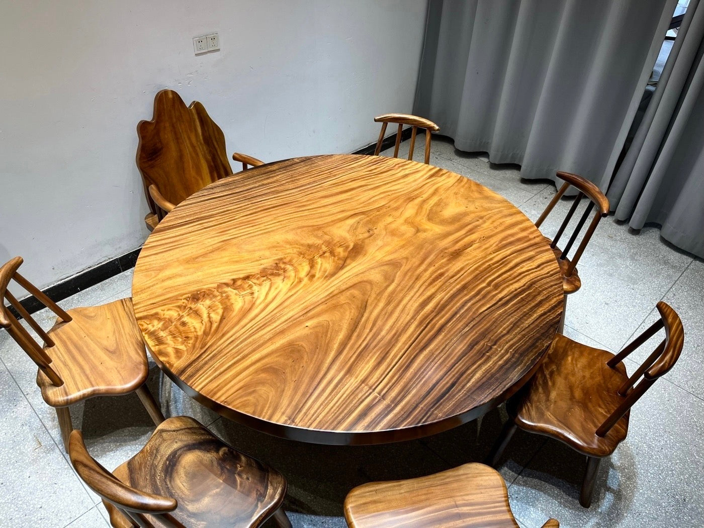71" large wood round table, solid wood round table, wood round table base, large wood round table - SlabstudioHongKong