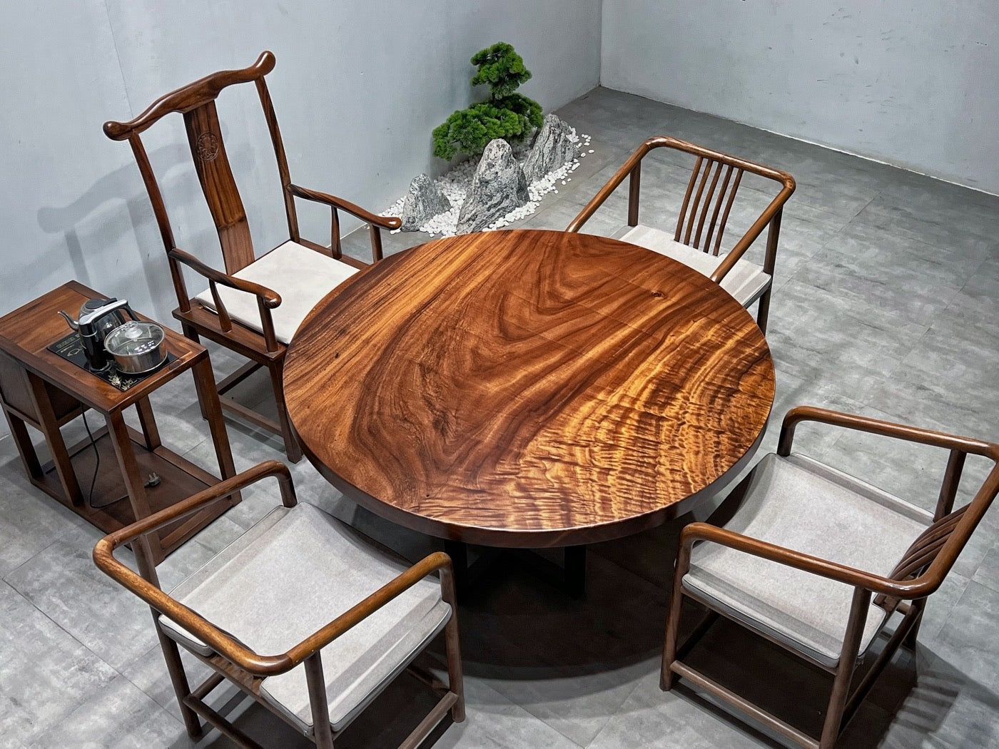 dark wood round table, antique wood round table, solid wood round table tops cherry wood round table - SlabstudioHongKong