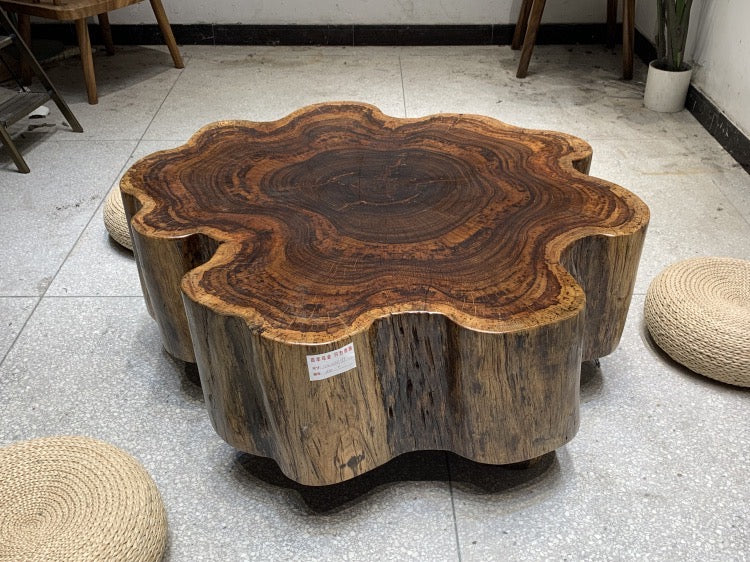 live edge coffee table drum, drum wood coffee table, drum coffee table with storage - SlabstudioHongKong