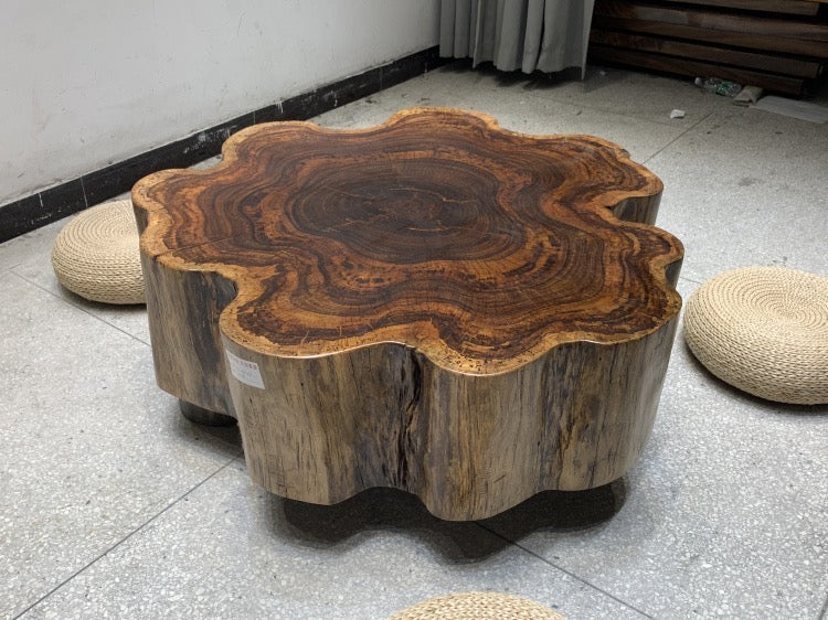 live edge coffee table drum, drum wood coffee table, drum coffee table with storage - SlabstudioHongKong