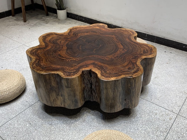 live edge coffee table drum, drum wood coffee table, drum coffee table with storage - SlabstudioHongKong