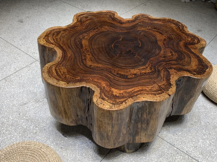 live edge coffee table drum, drum wood coffee table, drum coffee table with storage - SlabstudioHongKong