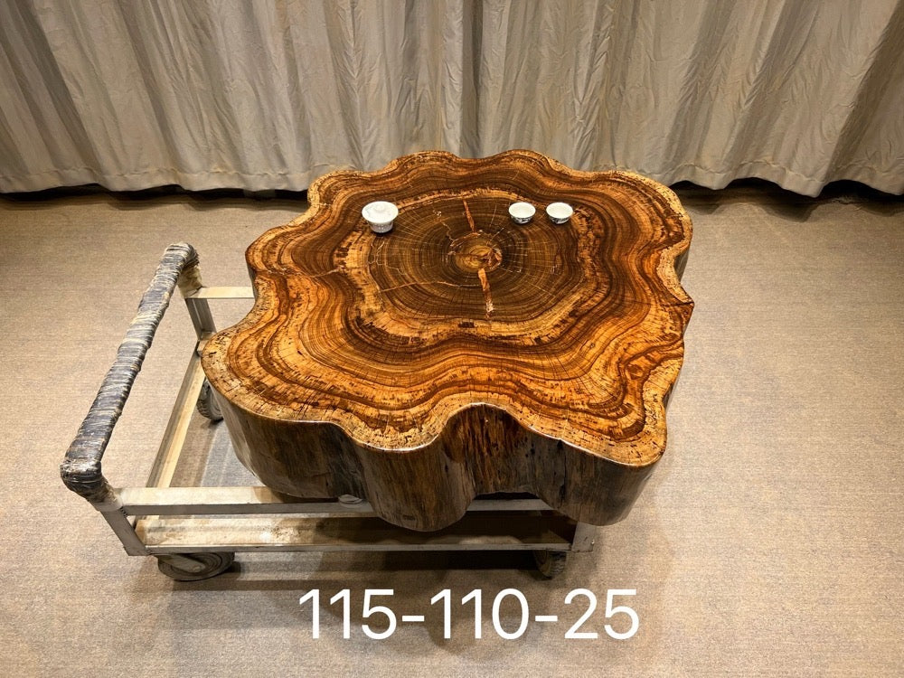 live edge coffee table drum, round wood coffee table, wood drum coffee table, black drum coffee table - SlabstudioHongKong