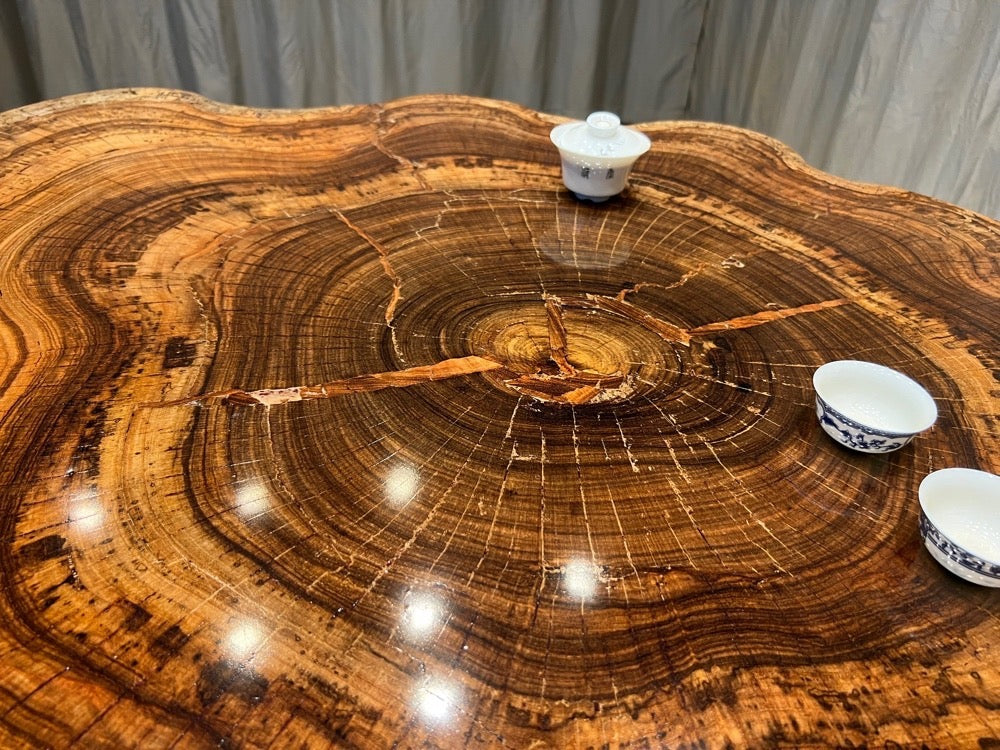 live edge coffee table drum, round wood coffee table, wood drum coffee table, black drum coffee table - SlabstudioHongKong