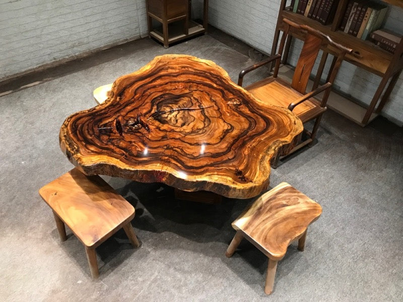 live edge wood round Beli noir wood dining table - SlabstudioHongKong