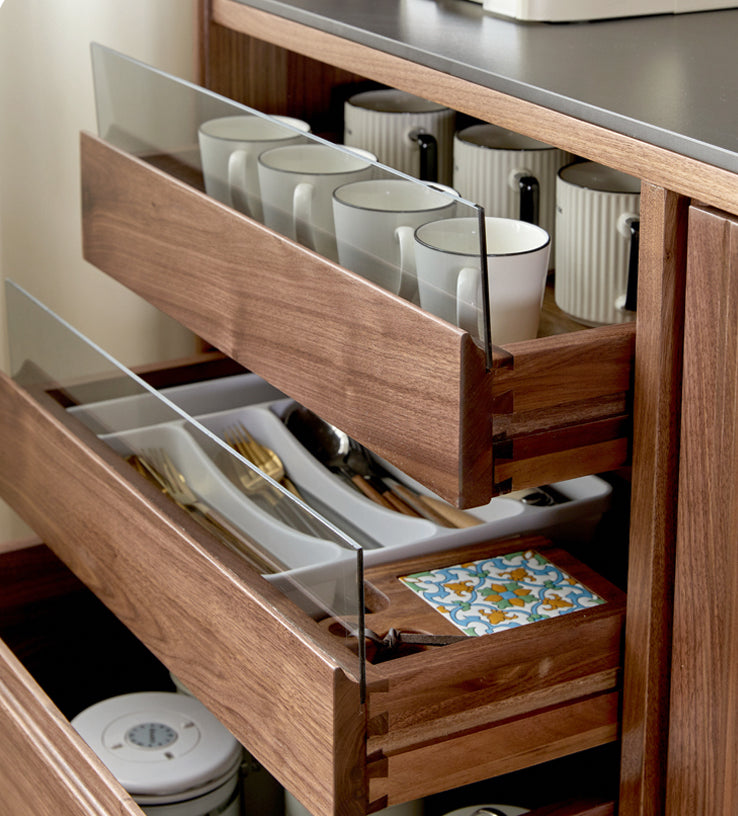 Modern Narrow Wood Buffet Server  Wide with 3 Drawers and opening Doors - SlabstudioHongKong