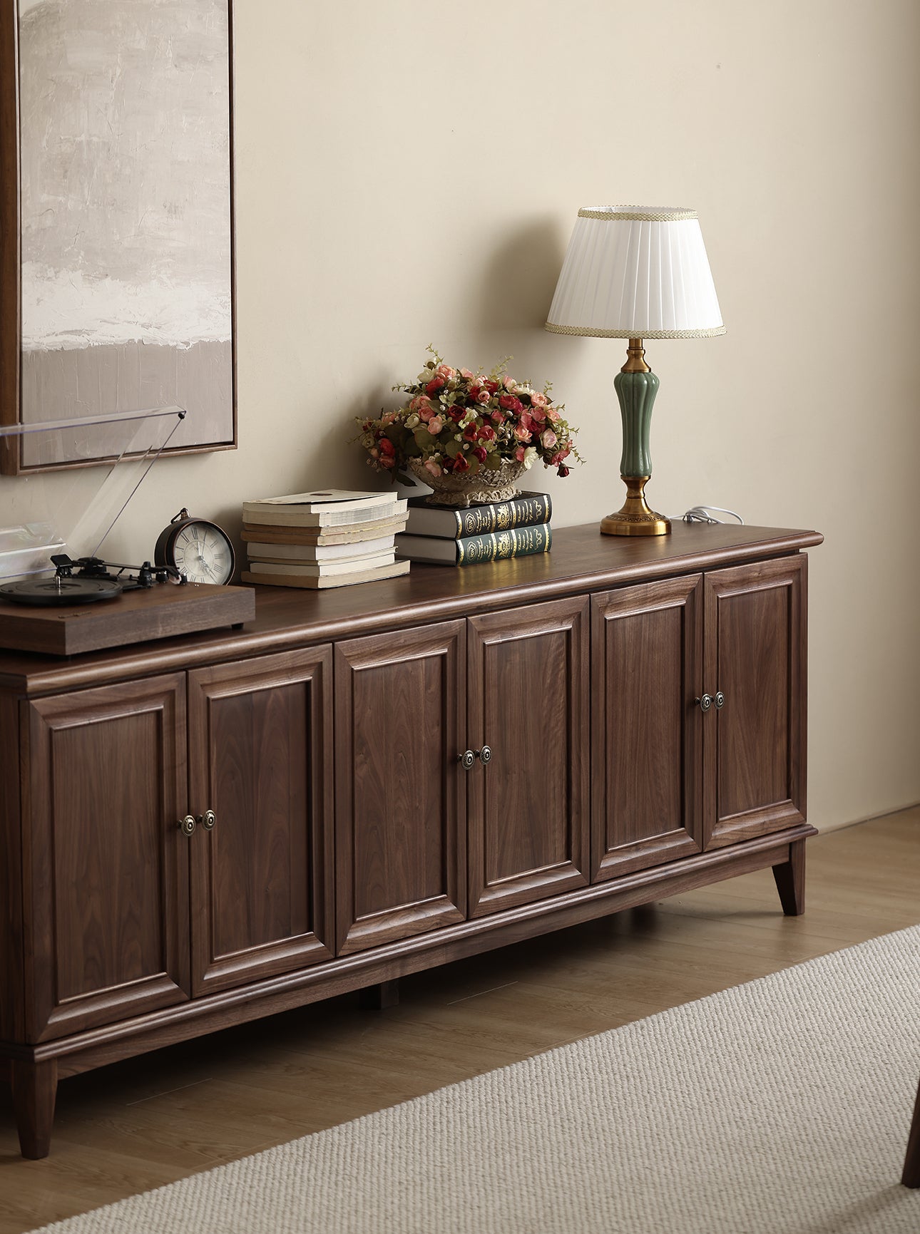 American style black walnut wood long sideboard, mid century walnut sideboard solid wood