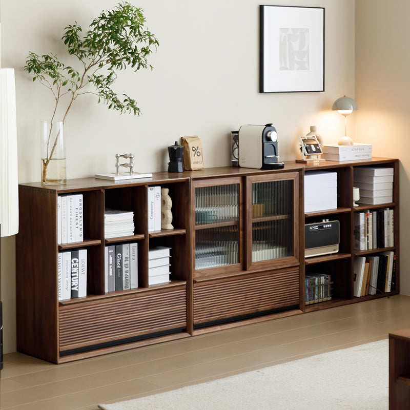 shelving unit walnut, modern walnut bookcase, walnut ladder bookshelf - SlabstudioHongKong