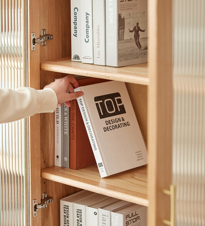 oak bookcase with glass doors, solid oak bookshelf, oak bookcase with doors, light oak bookcase - SlabstudioHongKong