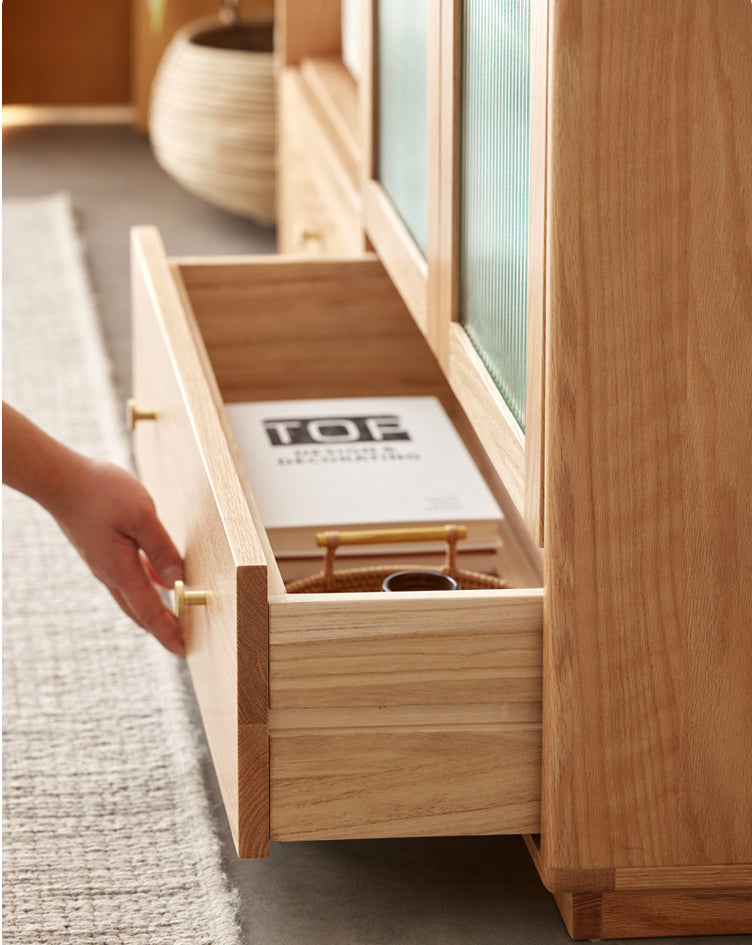 oak bookcase with glass doors, solid oak bookshelf, oak bookcase with doors, light oak bookcase - SlabstudioHongKong