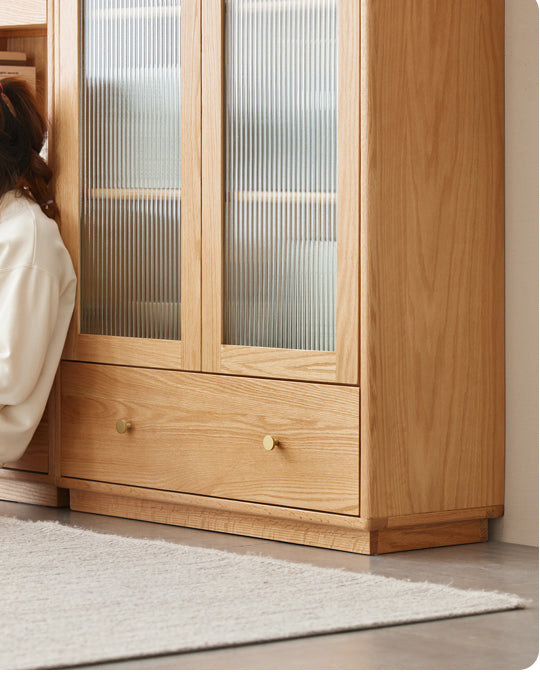 oak bookcase with glass doors, solid oak bookshelf, oak bookcase with doors, light oak bookcase - SlabstudioHongKong