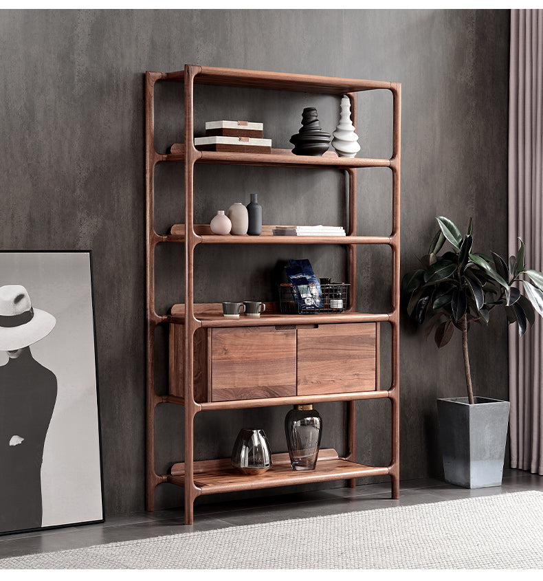 crate and barrel elevate walnut bookcase, walnut bookshelf, walnut ladder shelf - SlabstudioHongKong