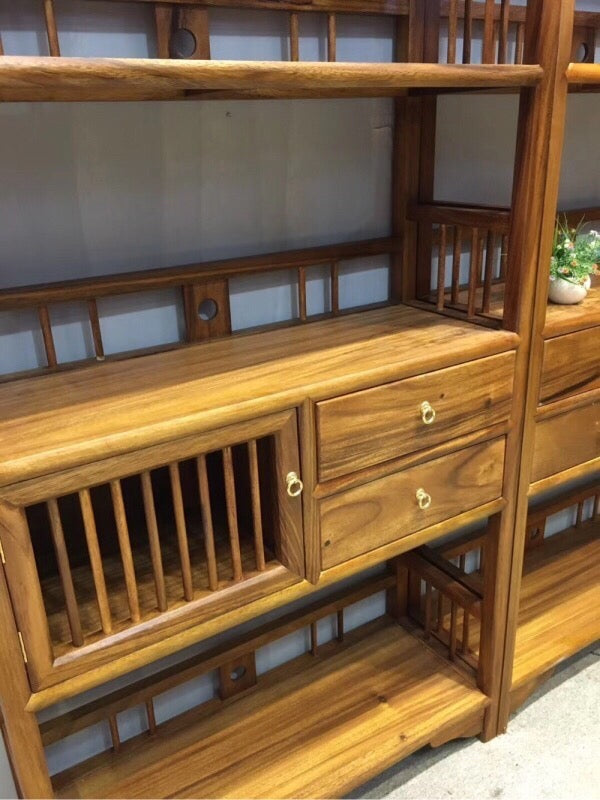 shelving unit walnut, walnut bookcase with doors, dark walnut bookcase - SlabstudioHongKong