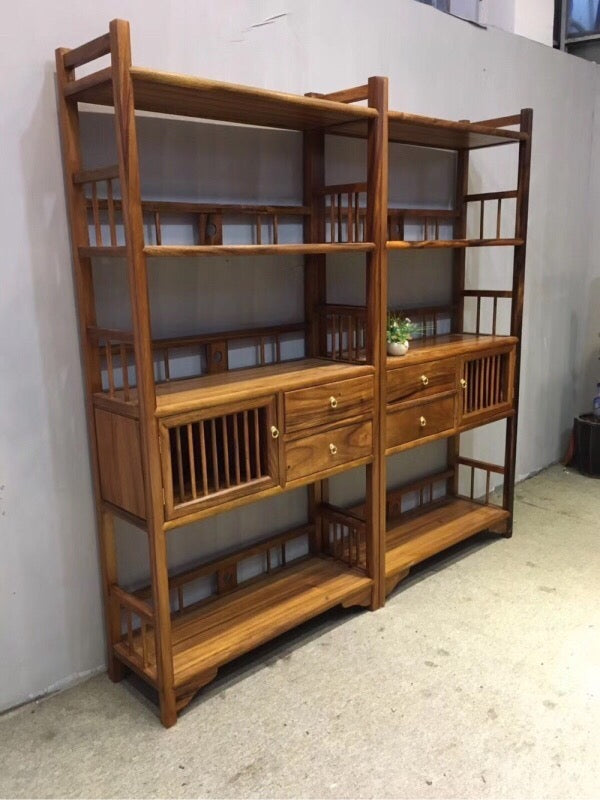 shelving unit walnut, walnut bookcase with doors, dark walnut bookcase - SlabstudioHongKong