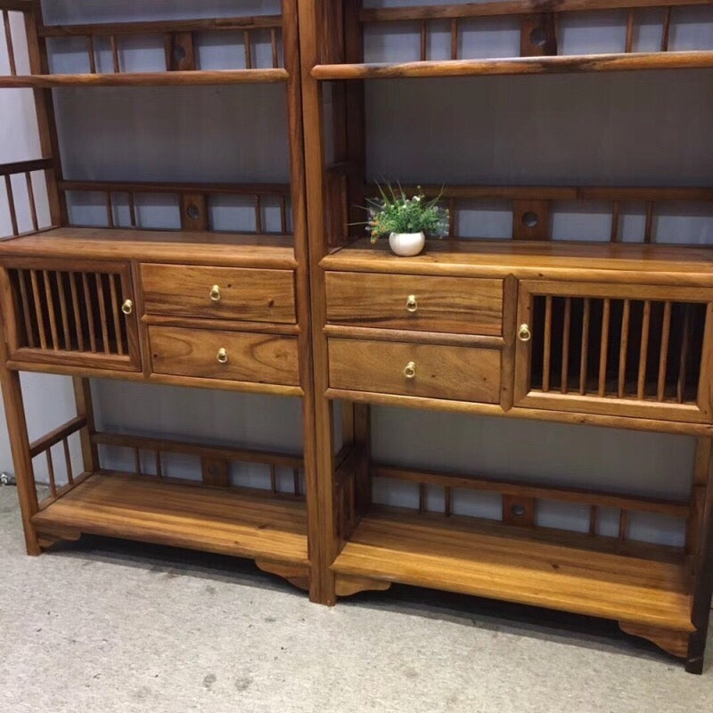 shelving unit walnut, walnut bookcase with doors, dark walnut bookcase - SlabstudioHongKong