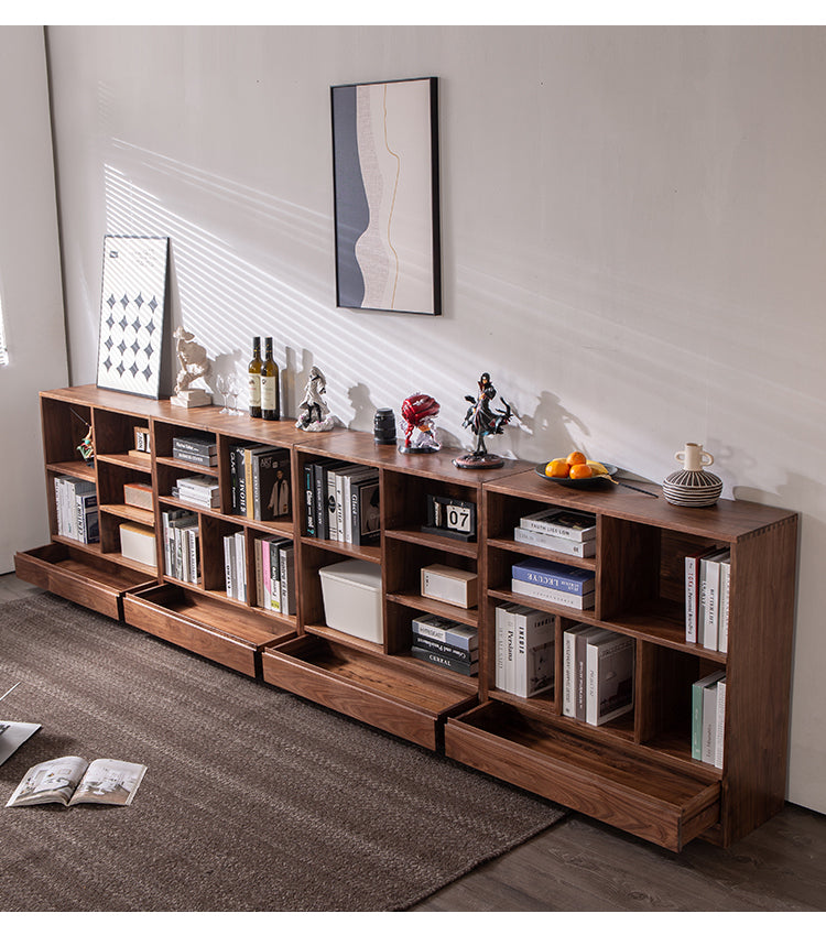 small walnut bookcase, solid walnut bookcase, shelving unit walnut - SlabstudioHongKong