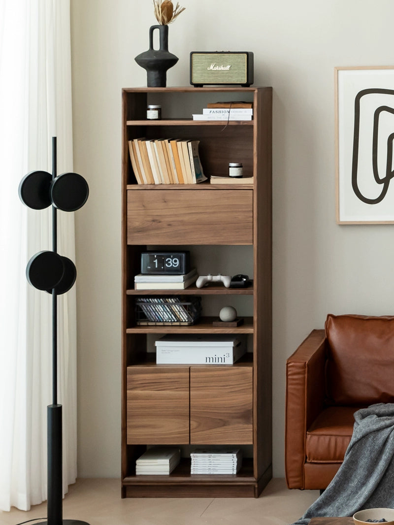 solid walnut bookcase, dark walnut bookcase, mid century bookcase walnut - SlabstudioHongKong