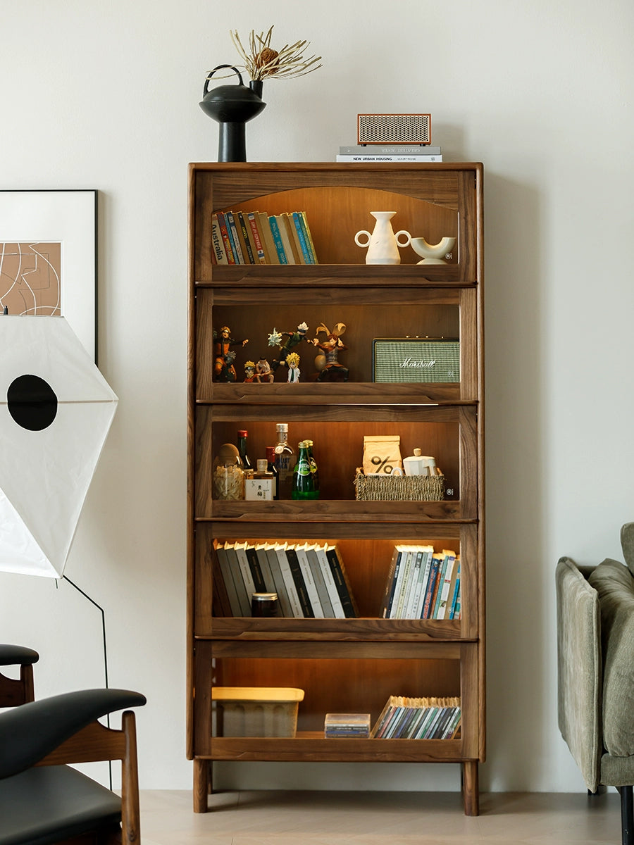 walnut bookcase, dark walnut bookcase, walnut bookcase with doors - SlabstudioHongKong