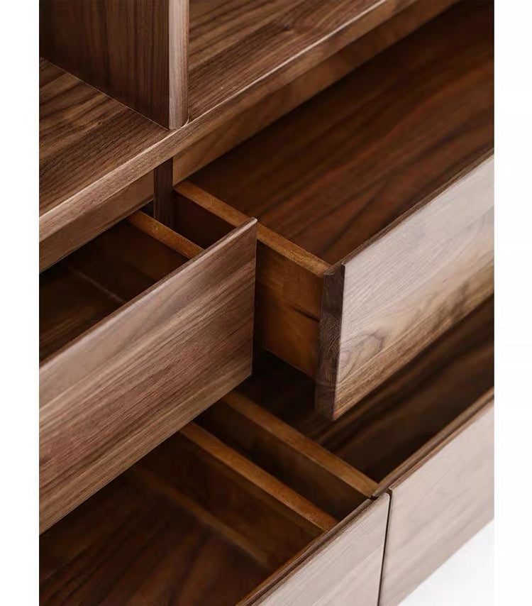 walnut bookcase, dark walnut bookcase, walnut bookcase with doors, low walnut bookcase - SlabstudioHongKong