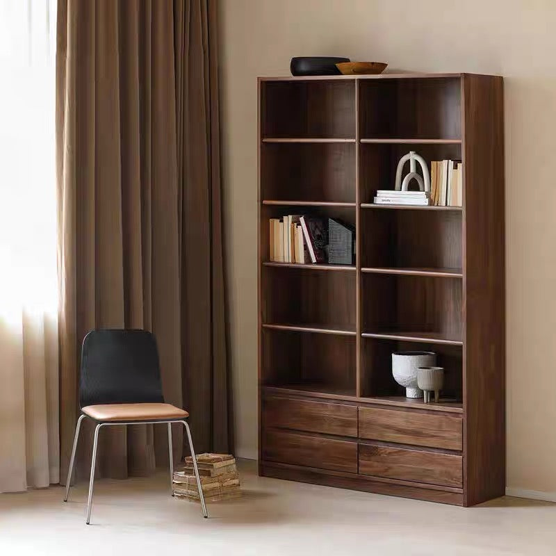 walnut bookcase, dark walnut bookcase, walnut bookcase with doors, low walnut bookcase - SlabstudioHongKong