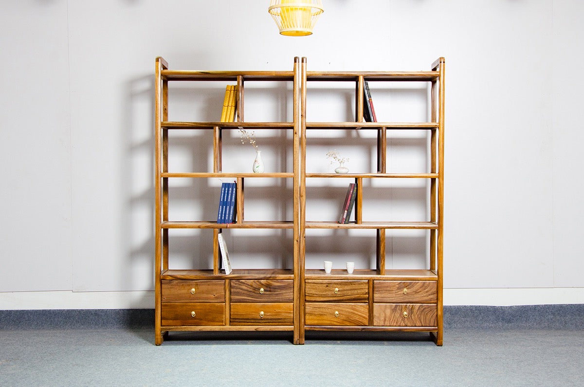 walnut bookcase, modern walnut bookcase, black and walnut bookcase - SlabstudioHongKong