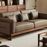 walnut wood leather sofa, genuine leather sofa, genuine brown leather sofa - SlabstudioHongKong