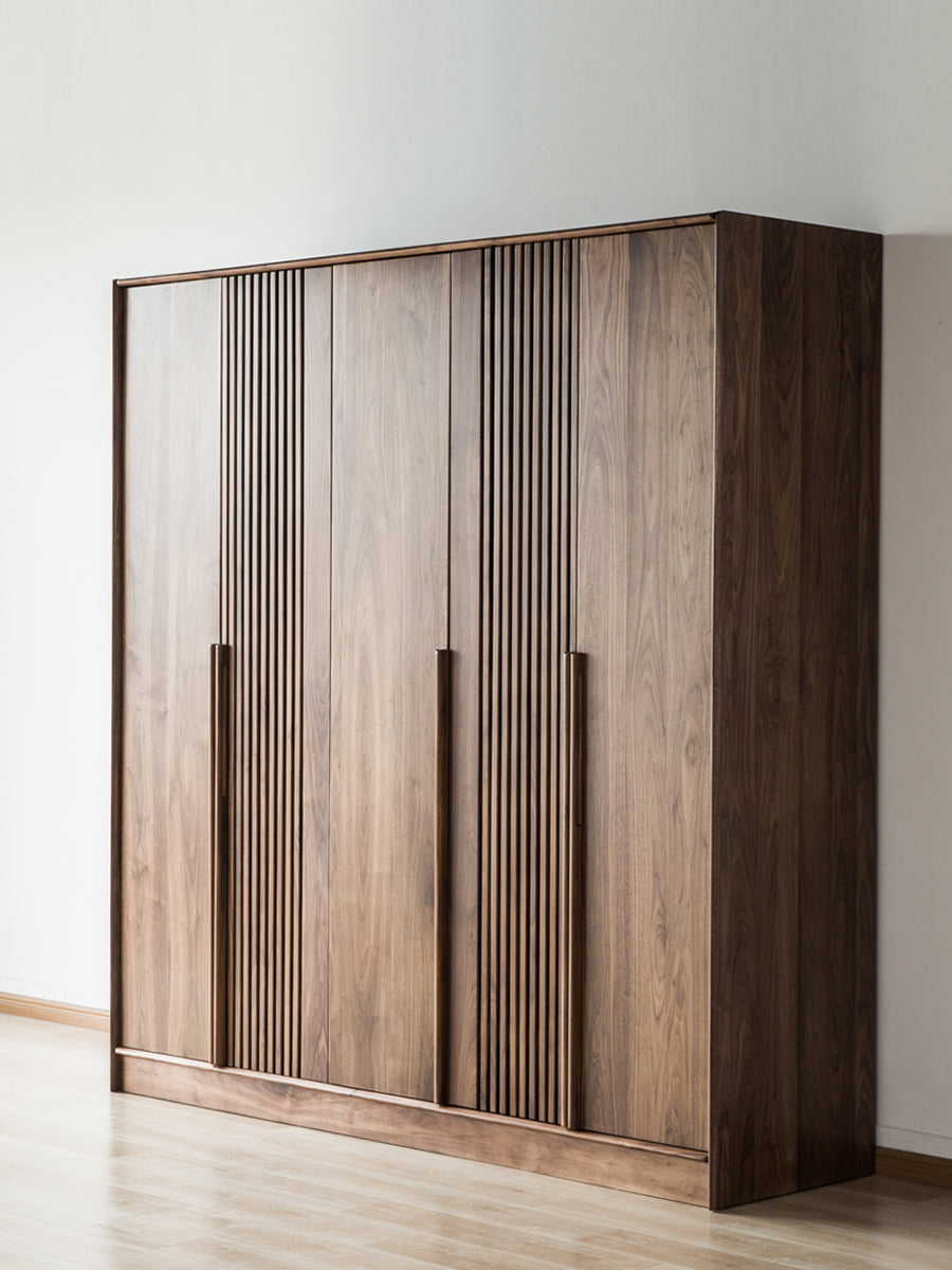 Solid black walnut wood wardrobe, modern walnut wardrobe, walnut 5 door wardrobe - SlabstudioHongKong