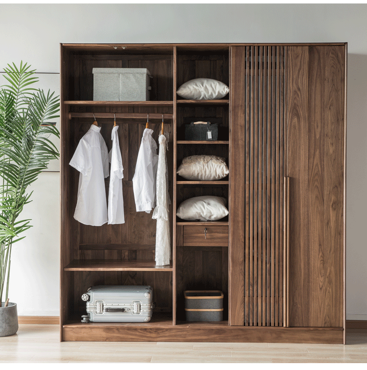 Solid black walnut wood wardrobe, modern walnut wardrobe, walnut 5 door wardrobe - SlabstudioHongKong