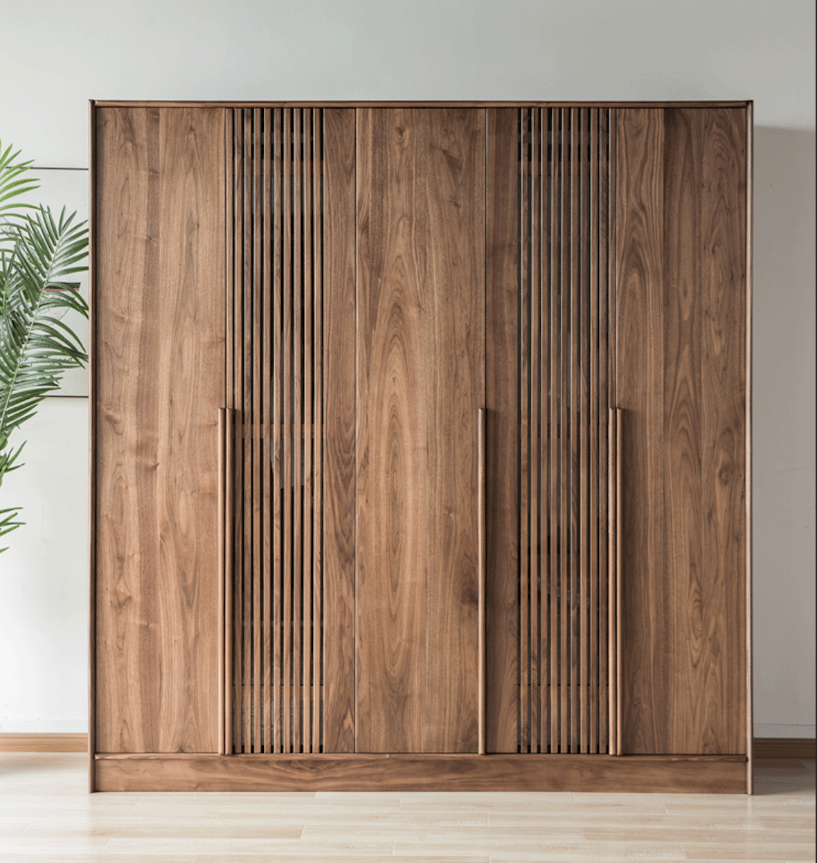 Solid black walnut wood wardrobe, modern walnut wardrobe, walnut 5 door wardrobe - SlabstudioHongKong