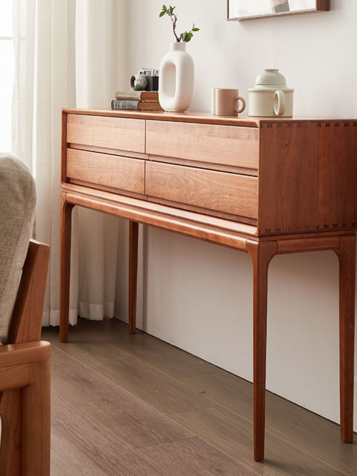 Antique simple solid cherry wood console table