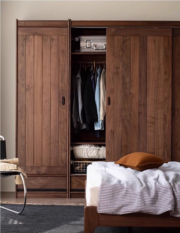 walnut 2 door wardrobe, walnut sliding door wardrobe - SlabstudioHongKong