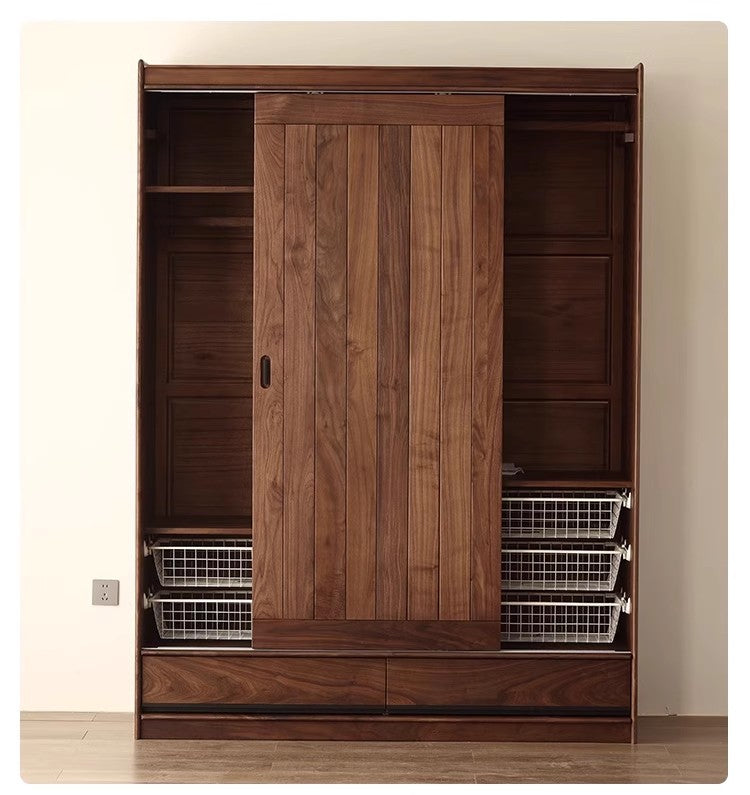 walnut 2 door wardrobe, walnut sliding door wardrobe - SlabstudioHongKong
