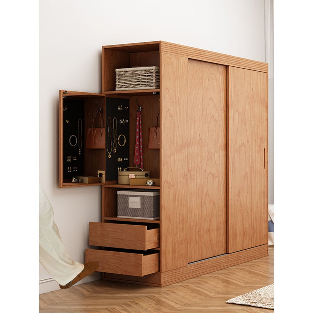 Natural Walnut Wood Wardrobe | Real Solid Wood Wardrobe Closet ...