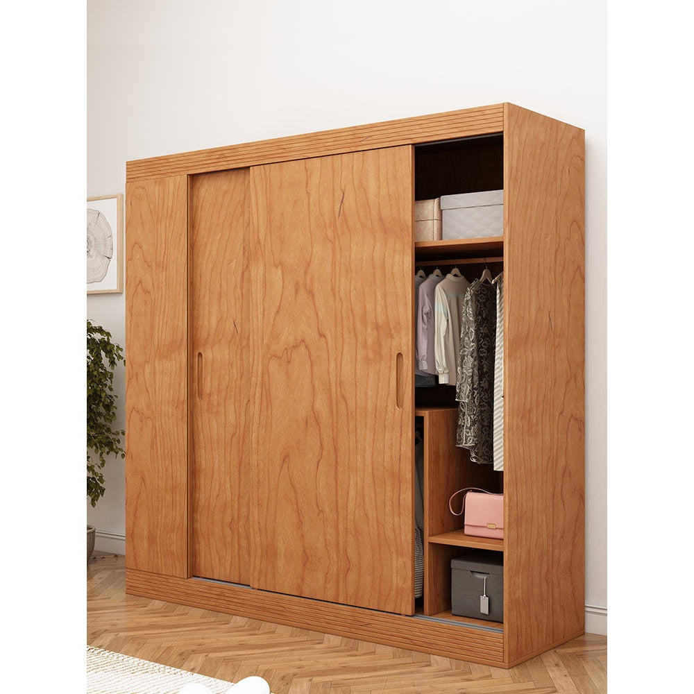 Natural Walnut Wood Wardrobe | Real Solid Wood Wardrobe Closet ...
