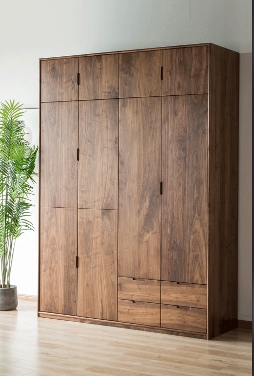 large solid walnut wardrobe, walnut art deco wardrobe, walnut built in wardrobes - SlabstudioHongKong