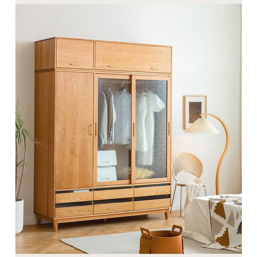 Natural Walnut Wood Wardrobe | Real Solid Wood Wardrobe Closet ...