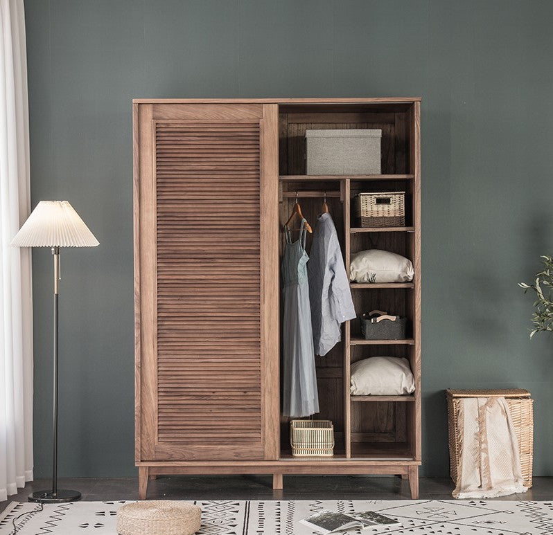 solid walnut 2 door wardrobe, walnut sliding door wardrobe, walnut sliding wardrobe doors - SlabstudioHongKong