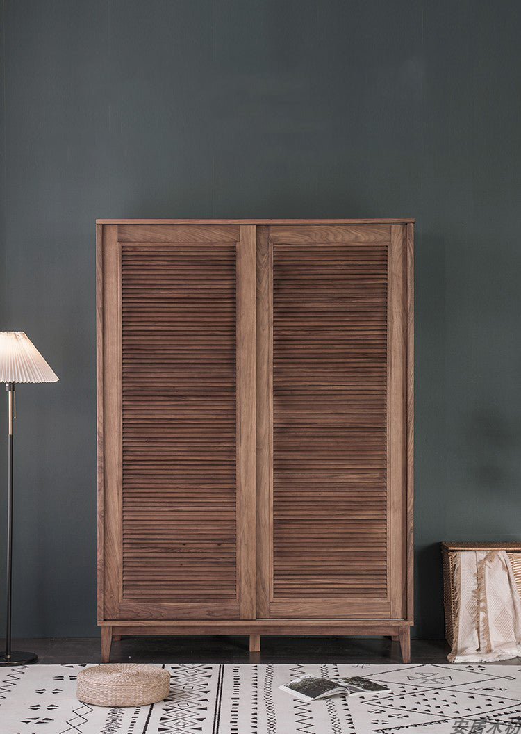 solid walnut 2 door wardrobe, walnut sliding door wardrobe, walnut sliding wardrobe doors - SlabstudioHongKong