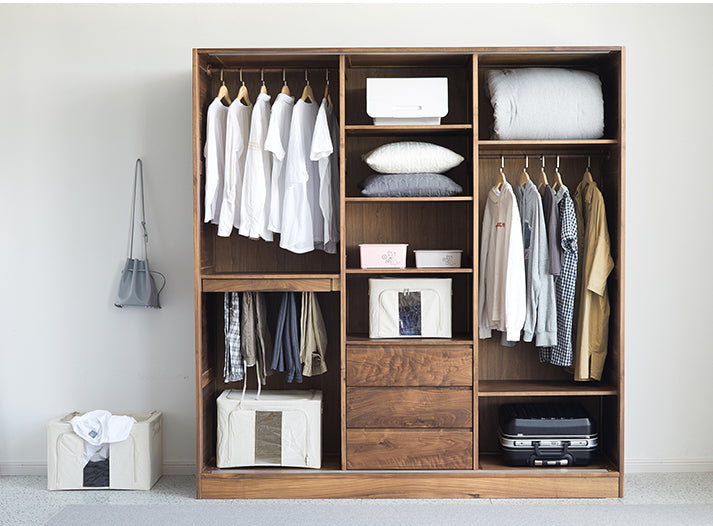 Solid wood black walnut walnut wardrobe closet, big walnut sliding wardrobe Armoire - SlabstudioHongKong