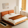 cherry wood real leather bed, cherry wood and cow leather bed - SlabstudioHongKong