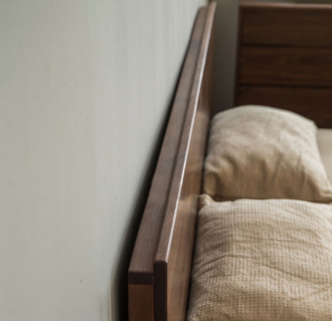 Japandi black walnut wood tatami platform bed , low flat walnut wood bed - SlabstudioHongKong