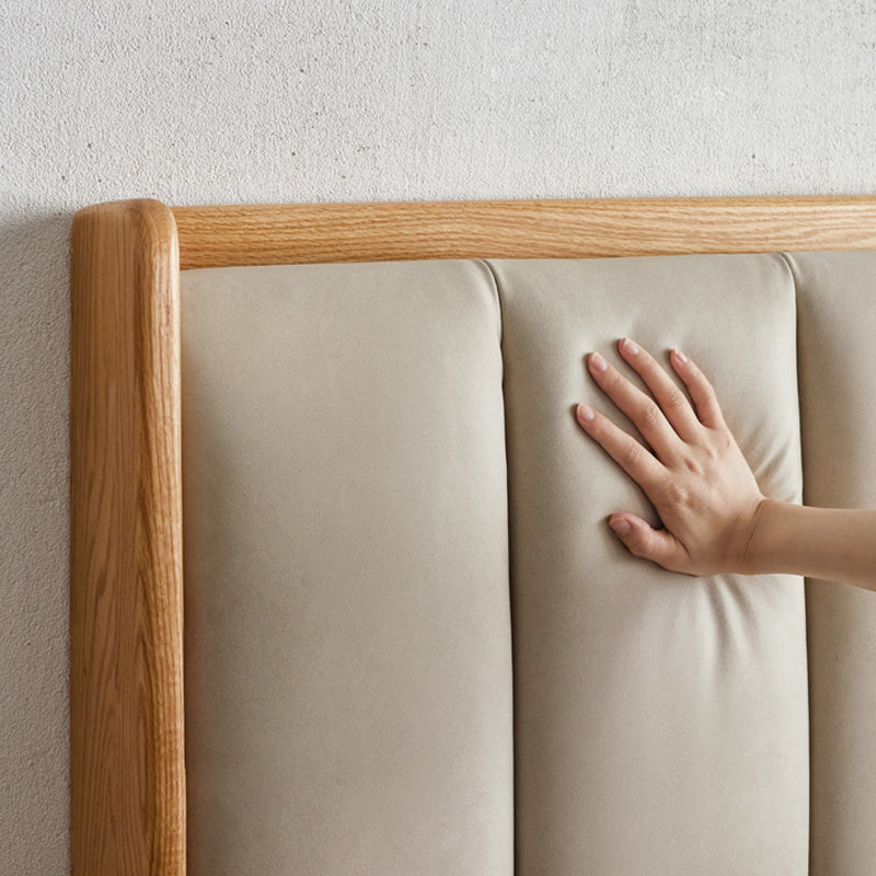 oak wood real leather bed frame, oak wood and leather bed - SlabstudioHongKong