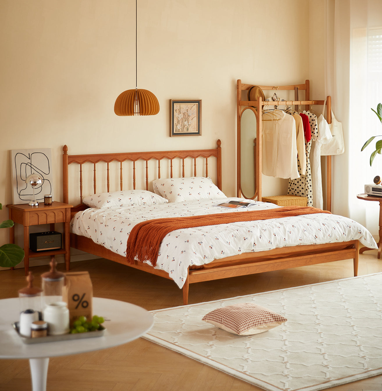 solid cherry wood king size bed, cherry wood beds, cherry wood twin bed - SlabstudioHongKong