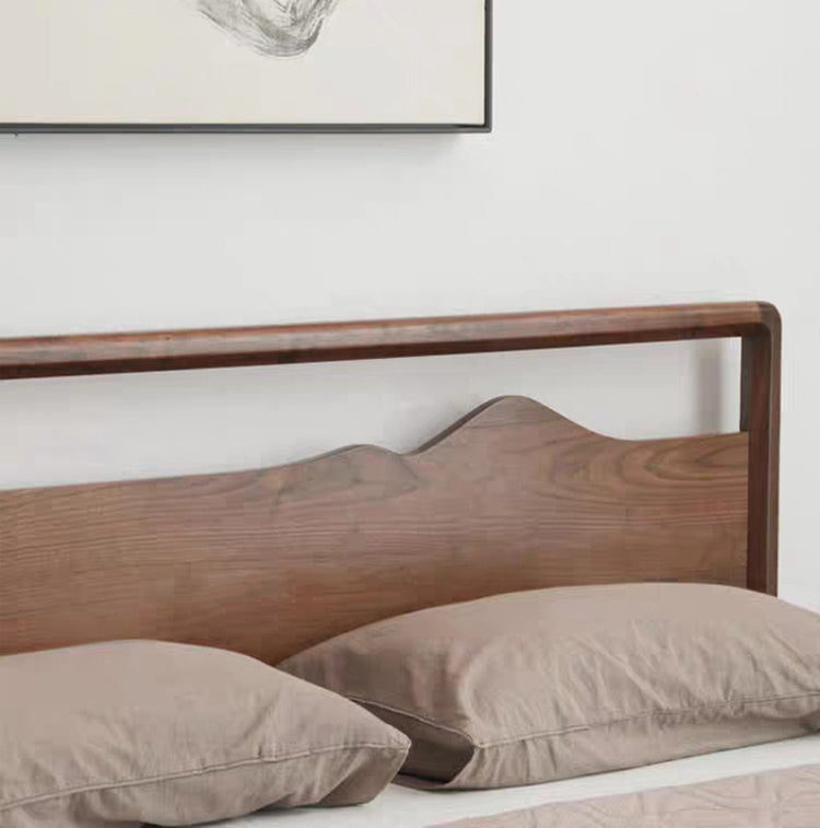 solid wood black walnut wood hydraulic bed, modern walnut wood bed - SlabstudioHongKong