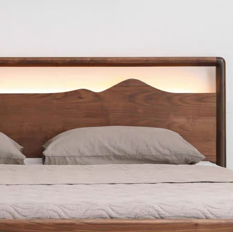 solid wood black walnut wood hydraulic bed, modern walnut wood bed - SlabstudioHongKong