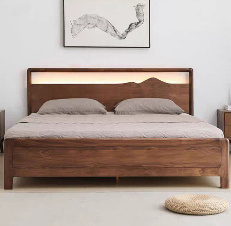 solid wood black walnut wood hydraulic bed, modern walnut wood bed - SlabstudioHongKong