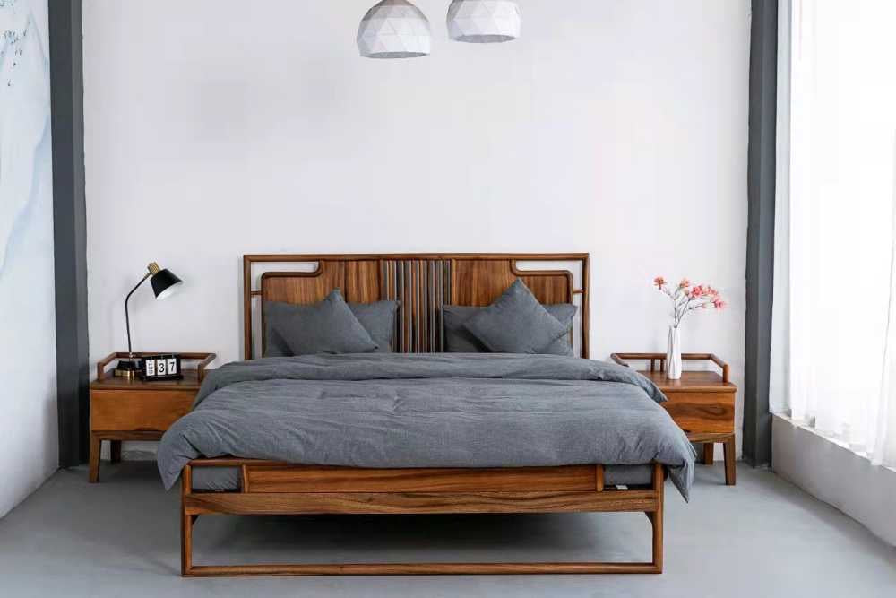 South america walnut wood bed frame, solid wood made bed - SlabstudioHongKong