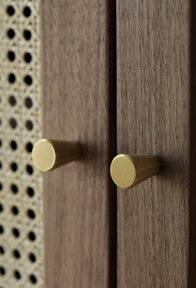Chic Vintage Walnut Wood Wardrobe with Rattan Door 